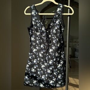 Floral Lace-Trimmed Black Dress